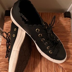 Size 9 Black leather converse with gold accents